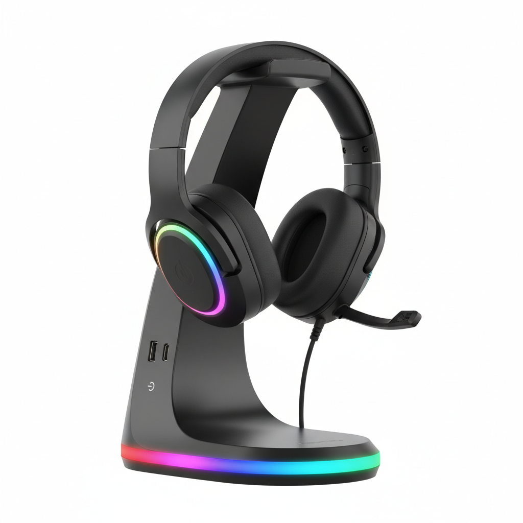 RGB Gaming Headphone Stand with 2 USB Ports - New Bee Z8 Desk Holder